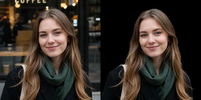 Portré eredeti utcai háttérrel és átlátszó hátterű kivágott változat